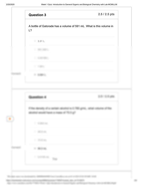 SOLUTION Chem 120 Week 1 Quiz Introduction To General Organic And