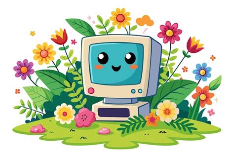 Desenho Animado De Computador Encantador Flores Na Branca 3 Vetor