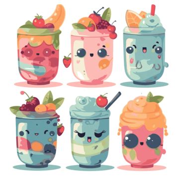 Two Cute Kawaii Smoothies Vector Smoothies Sticker Cartoon Png And