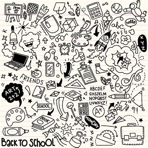 Premium Vector Doodle School Elements Hand Drawn Set