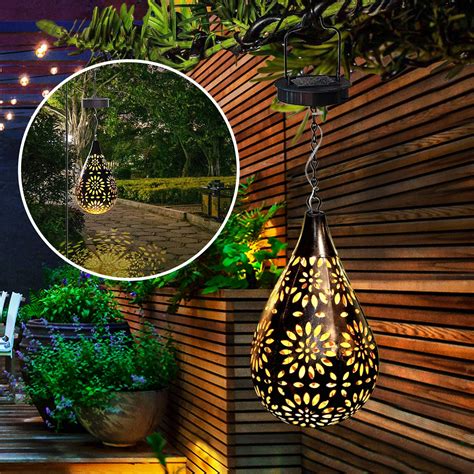 QiShi Hanging Solar Garden Lantern, Outdoor Waterproof Boho Decor Metal ...