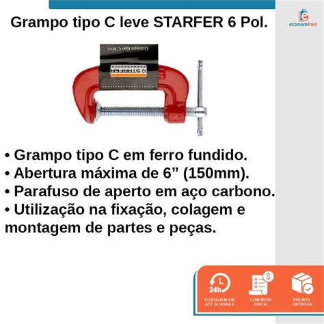 Grampo Sargento Marceneiro Tipo C Leve Polegadas