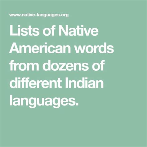 Lists Of Native American Words From Dozens Of Different Indian