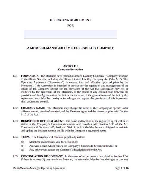 Free Illinois Llc Operating Agreement Template