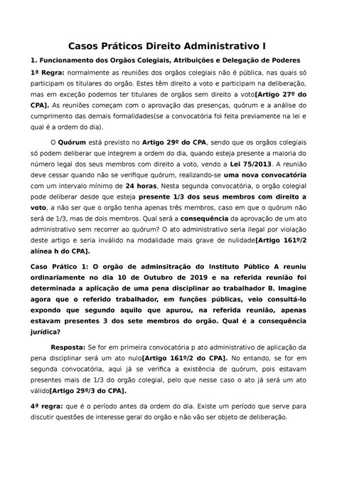 Casos Pr Ticos Direito Administrativo I Funcionamento Dos Org Os