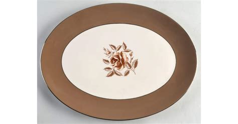 Cocoa Rose Coupe Platinum Trim Oval Serving Platter By