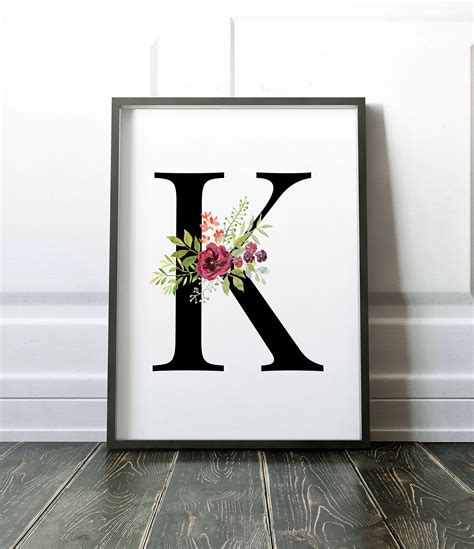 Letter K Floral monogram Printable Letter Nursery Art | Etsy