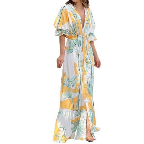 IDALL Summer Dresses Maxi Dresses Summer Temperament Commute Mid Waist