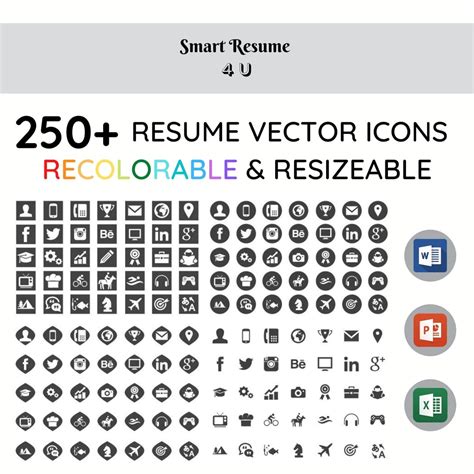 RESUME ICONS SET 250 Recolorable Icons for Word, Powerpoint and Excel Vector Icons for Business ...