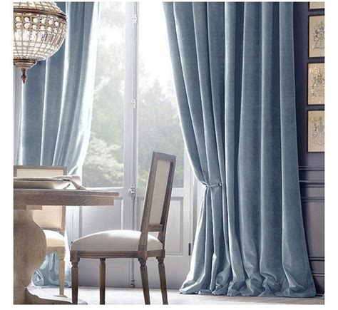 Pair Of Baby Blue Velvet Curtains Bedroom Velvet Curtains Etsy