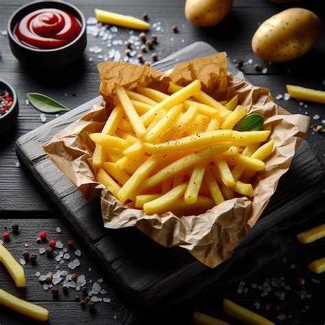 Premium Ai Image Papas Fritas Sobre Una Mesa De Madera Negra