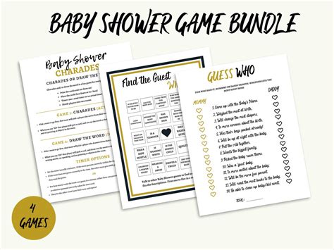 Funny Baby Shower Games Bundle Minimalist Baby Shower Games Bundle Gold ...