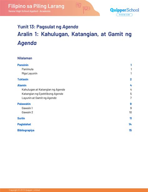 Sg Fpl Q Kahulugan Katangian At Gamit Ng Agenda Yunit