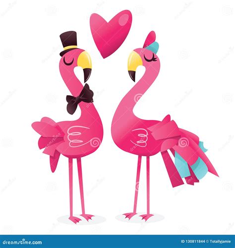 Cartoon Pink Flamingos In Love Stock Vector Illustration Of Couple