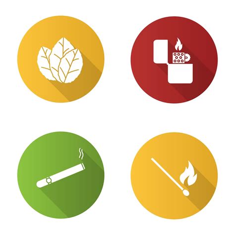 Smoking Flat Design Long Shadow Glyph Icons Set Tobacco Leaves Flip