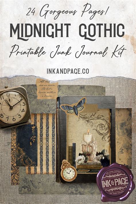 Midnight Gothic Printable Junk Journal Kit Vintage Ephemera Dark