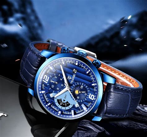 TEVISE Mens Automatic Sport Watch With Leather Strap Waterproof Moon