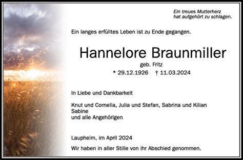 Traueranzeigen Von Hannelore Braunmiller Schwaebische De Trauerportal