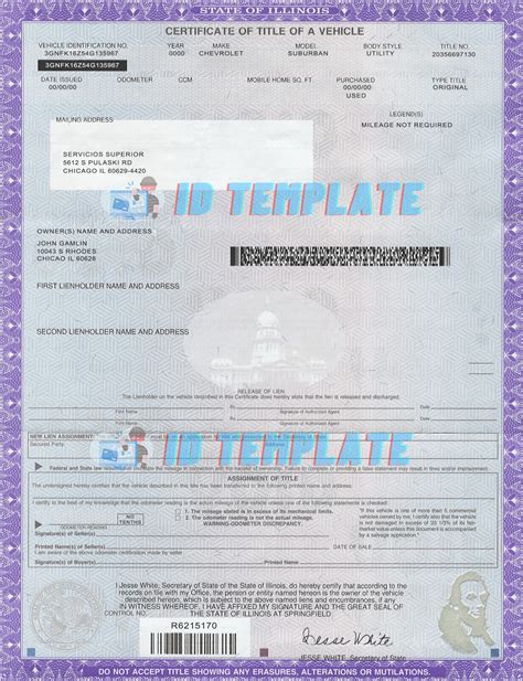 Illinois Certificate Of Title Example