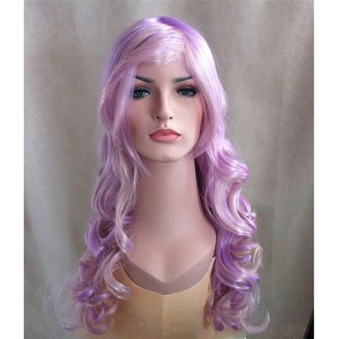 Light Purple Long Curly Wig Lilac Hair Synthetic Highlighted