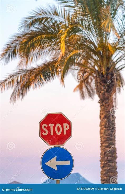 stop sign   tropical beach stock image image  city sunset