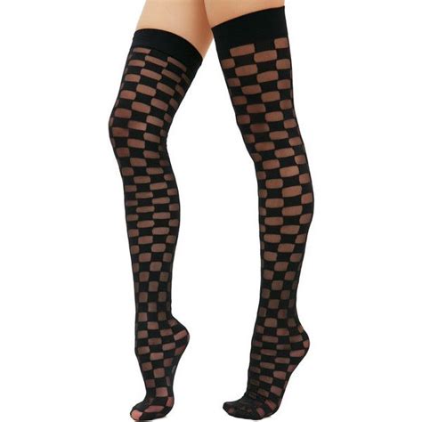 Sheer Checkerboard Thigh High Tights 10 Liked On Polyvore Featuring Intimates Hosiery