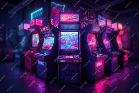 Premium Ai Image A Deserted Arcade Neon Lights Flickering And Casting