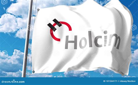 Waving Flag with Holcim Logo Against Clouds and Sky. Editorial 3D ...