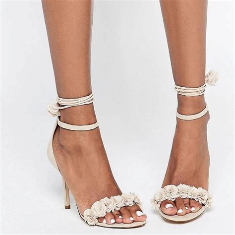 ALDO Nude Lace Up PomPom Heeled Sandal Worn Once To Depop