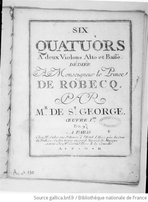 Six Quatuors Deux Violons Alto Et Basse Par Mr De St George