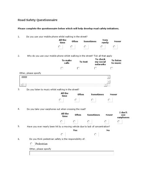 Road Safety Questionnaire Pdf Road Traffic Safety Mobile Phones