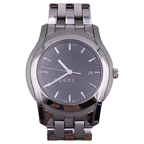 Gucci Silver Stainless Steel Mod 5500 Xl Wrist Watch Black Dial For Sale At 1stdibs Gucci