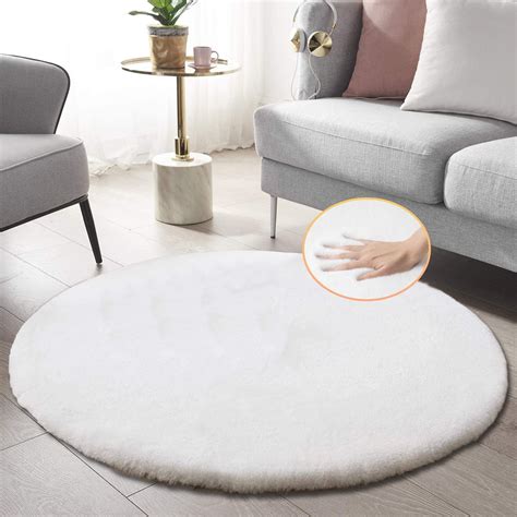 Latepis White Faux Fur Round Rug Ft Fluffy Rabbit Fur Rug Machine