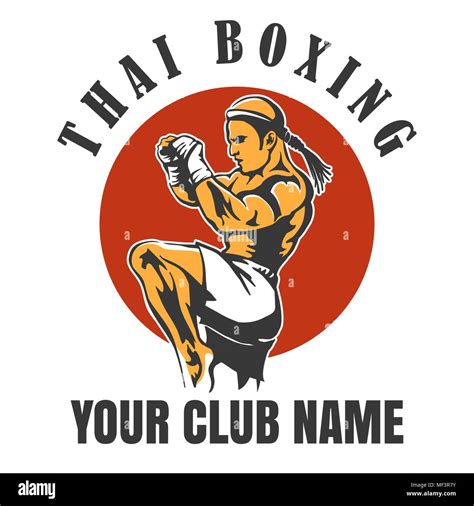 Thai Boxing Club Emblem Muay Thai Fighter In Kicking Pose Vector