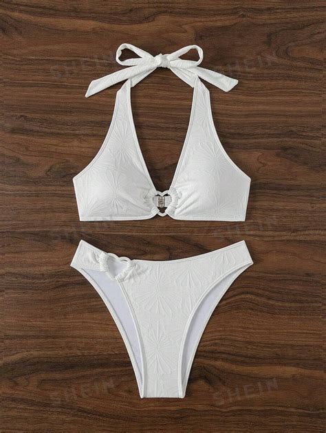 Shein Swim Heart Shaped Ring Decorated Halter Bikini Swimwear Set