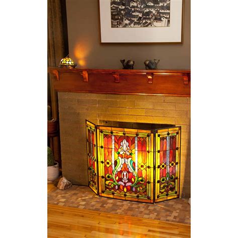 River of Goods Fleur de Lis Stained Glass Fireplace Screen ...