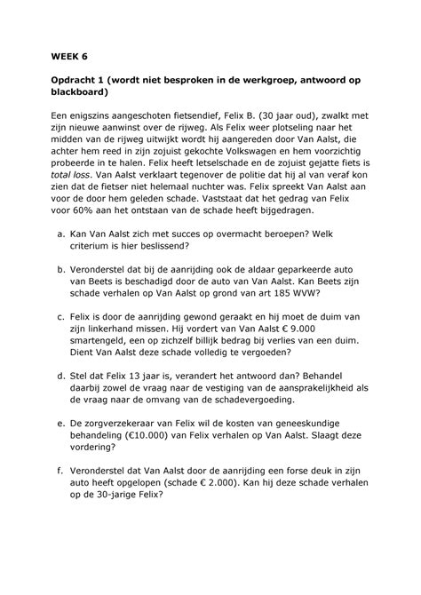 Uitwerking Werkgroepopdrachten Verbintenissenrecht Week Week