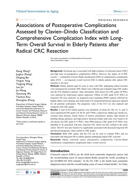 Pdf Associations Of Postoperative Complications Assessed By Clavien