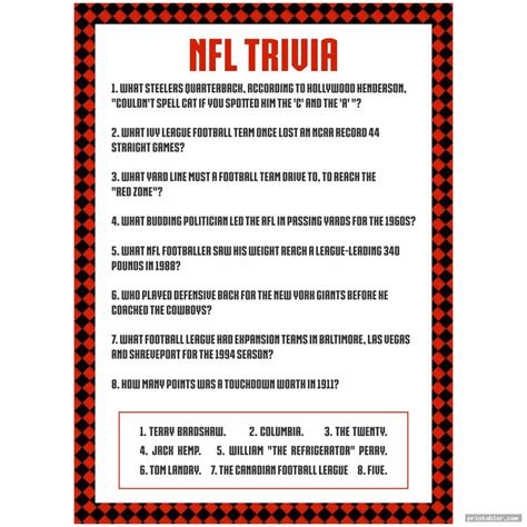 Printable NFL Trivia Questions and Answers - Gridgit.com