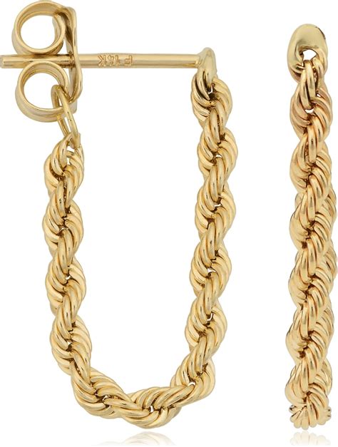 Kooljewelry 14k Yellow Gold Rope Chain Earrings Clothing