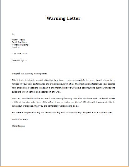 Violation Of Discipline Warning Letter Letter Templates Lettering