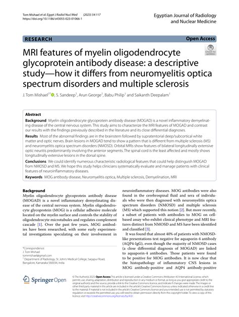 Pdf Mri Features Of Myelin Oligodendrocyte Glycoprotein Antibody