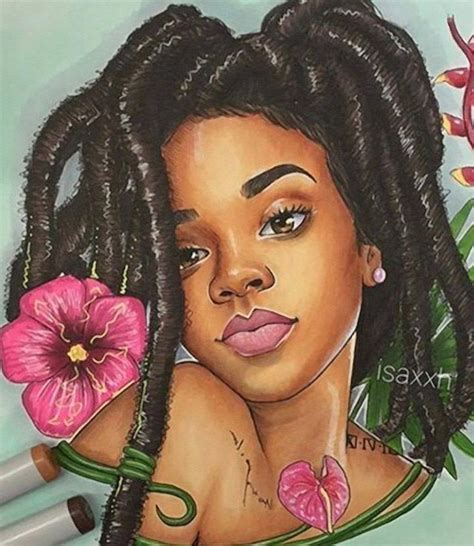 Isaxxh African American Black Woman With Dreadlocks Portrait Drawing Black Love Art African