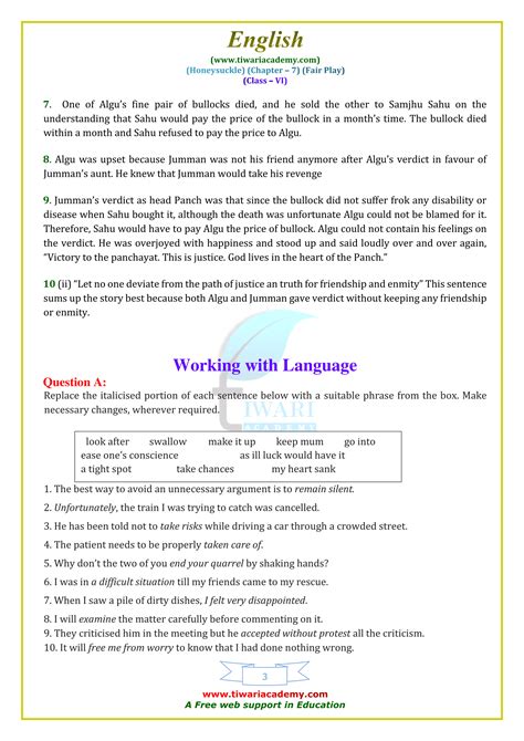 NCERT Solutions For Class 6 English Honeysuckle Chapter 7 Fair Play