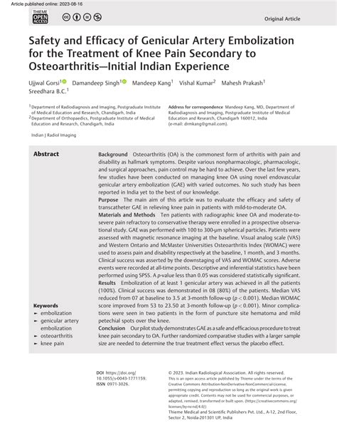 Pdf Safety And Efficacy Of Genicular Artery Embolization For The