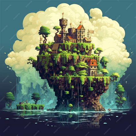 Premium Photo Medieval Miniature Castle Modern Pixel Art In Tropical