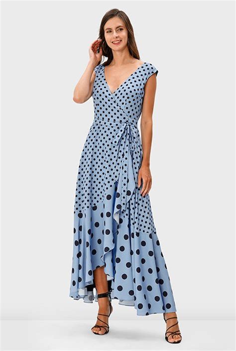 Shop Mixed Polka Dot Print Crepe Wrap Dress Eshakti