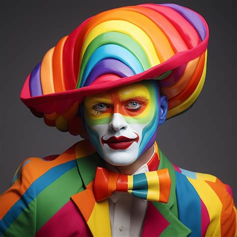 Premium Photo A Clown With A Rainbow Hat