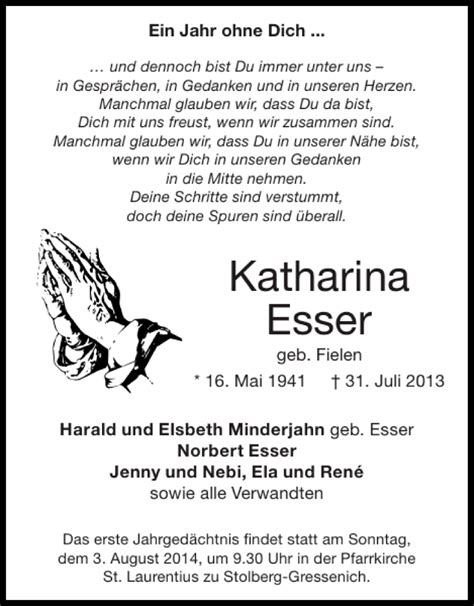 Traueranzeigen Von Katharina Esser Aachen Gedenkt