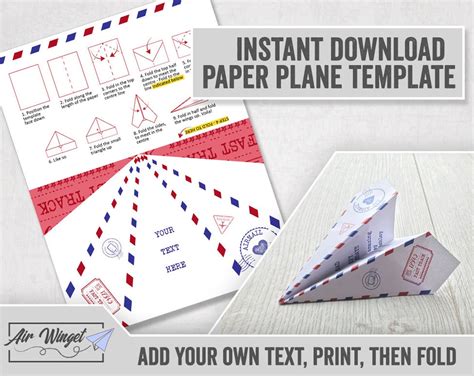 Airplane Paper Plane Template Editable Plane Card Template Etsy